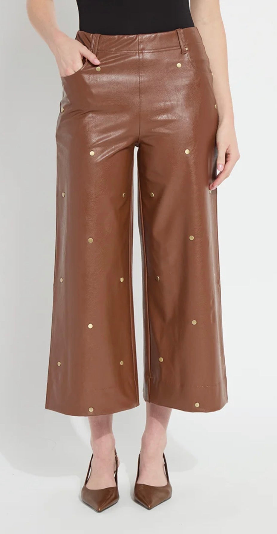 Luanne Studded Vegan Leather Palazzo Pants