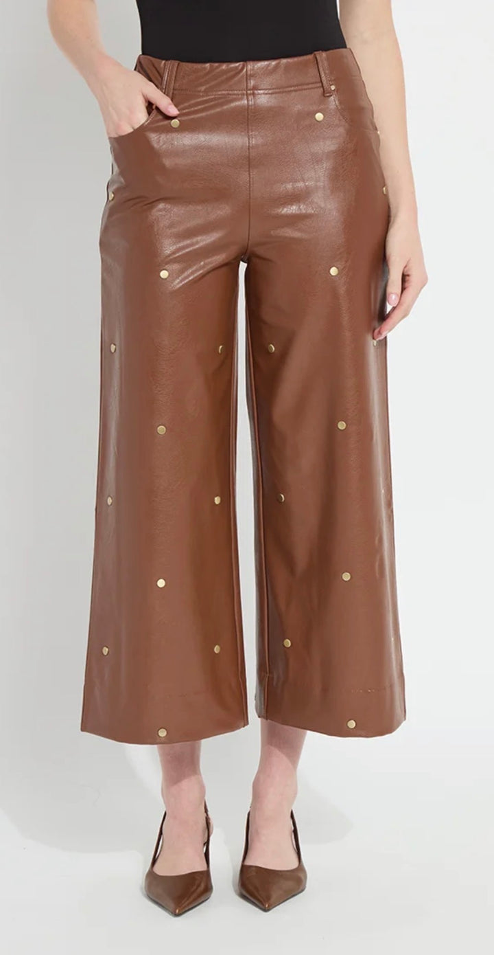 Luanne Studded Vegan Leather Palazzo Pants