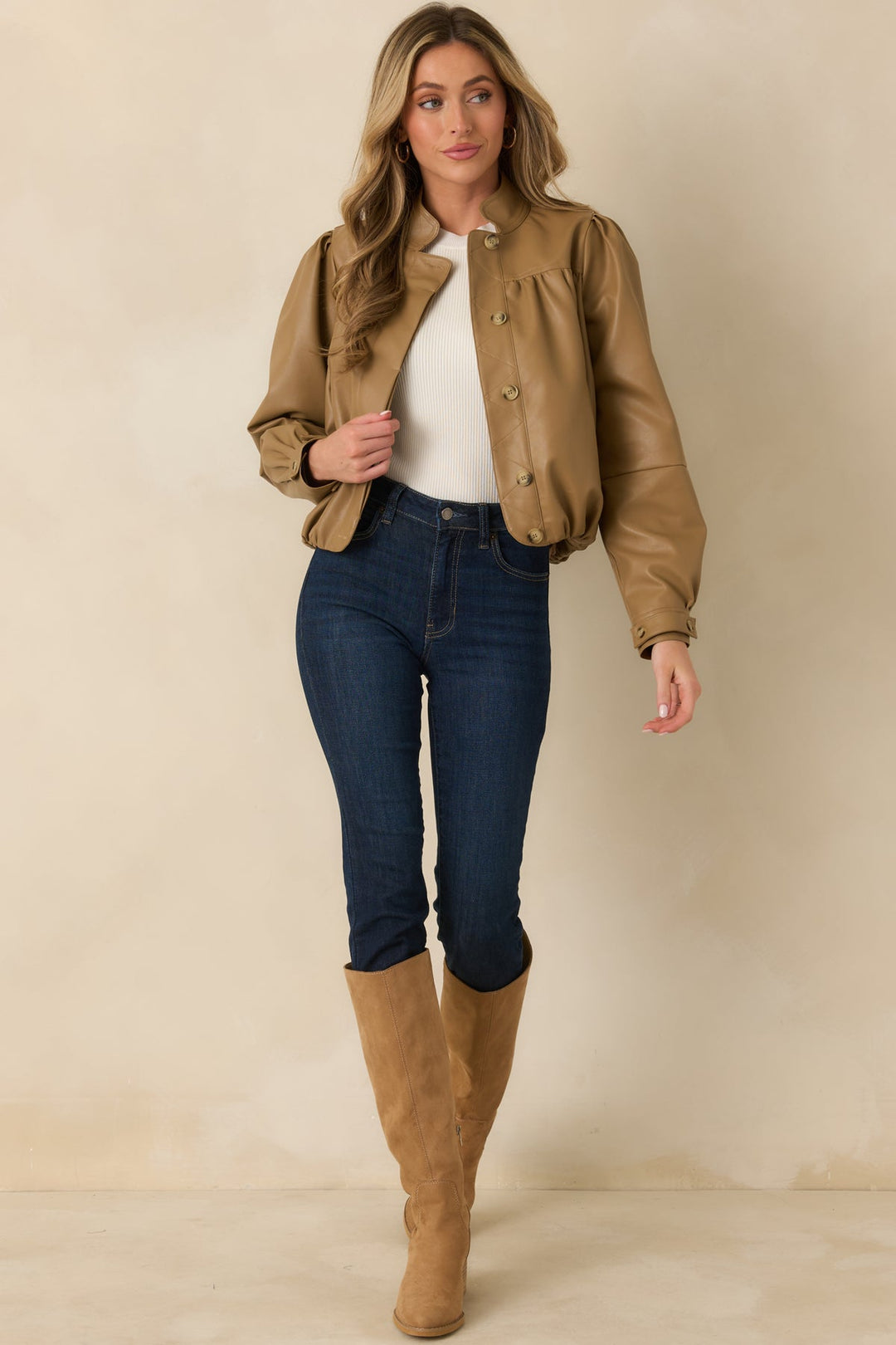Ashland Vegan Leather Jacket | Caramel