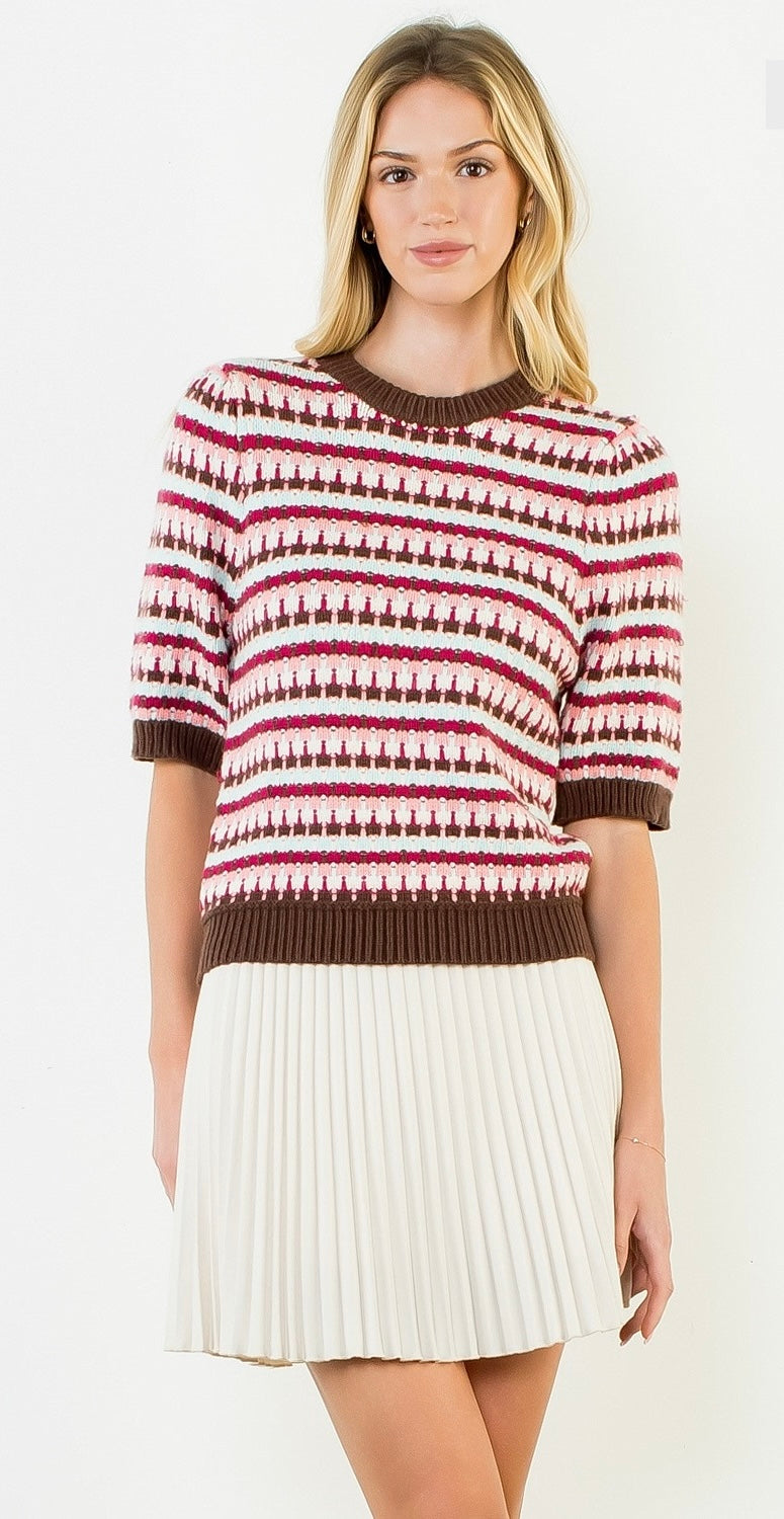 THML Short Sleeve Knitted Top | Brown