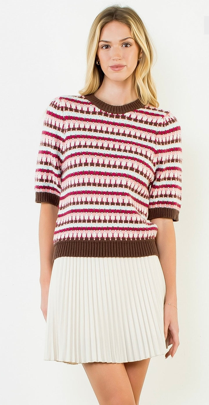 THML Short Sleeve Knitted Top | Brown