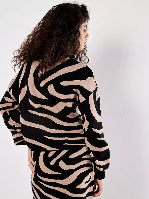 Zebra Jacquard Drop Shoulder Jumper