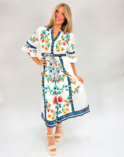 Cape Midi Dress Fiore White Placement