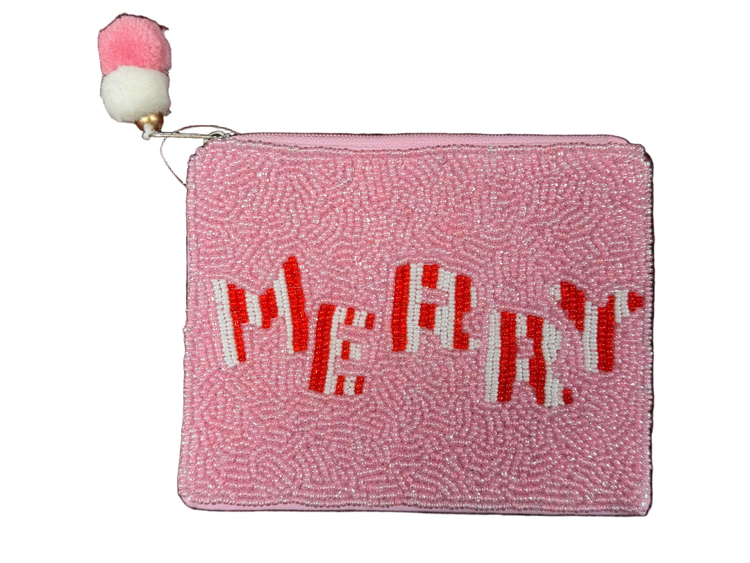 Merry Pink Beaded Coin Pouch