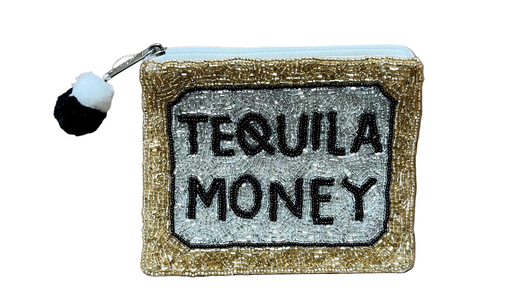 La Chic Gold Tequila Money Beaded Coin Pouch