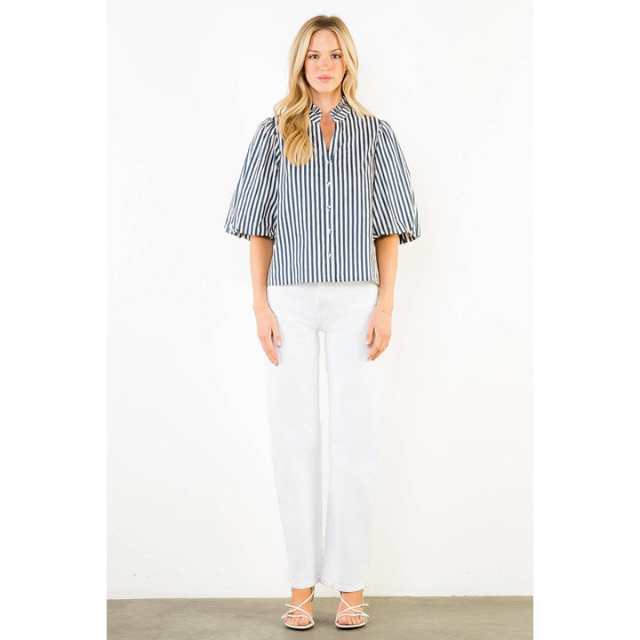 Stripe Button Down Top | Blue