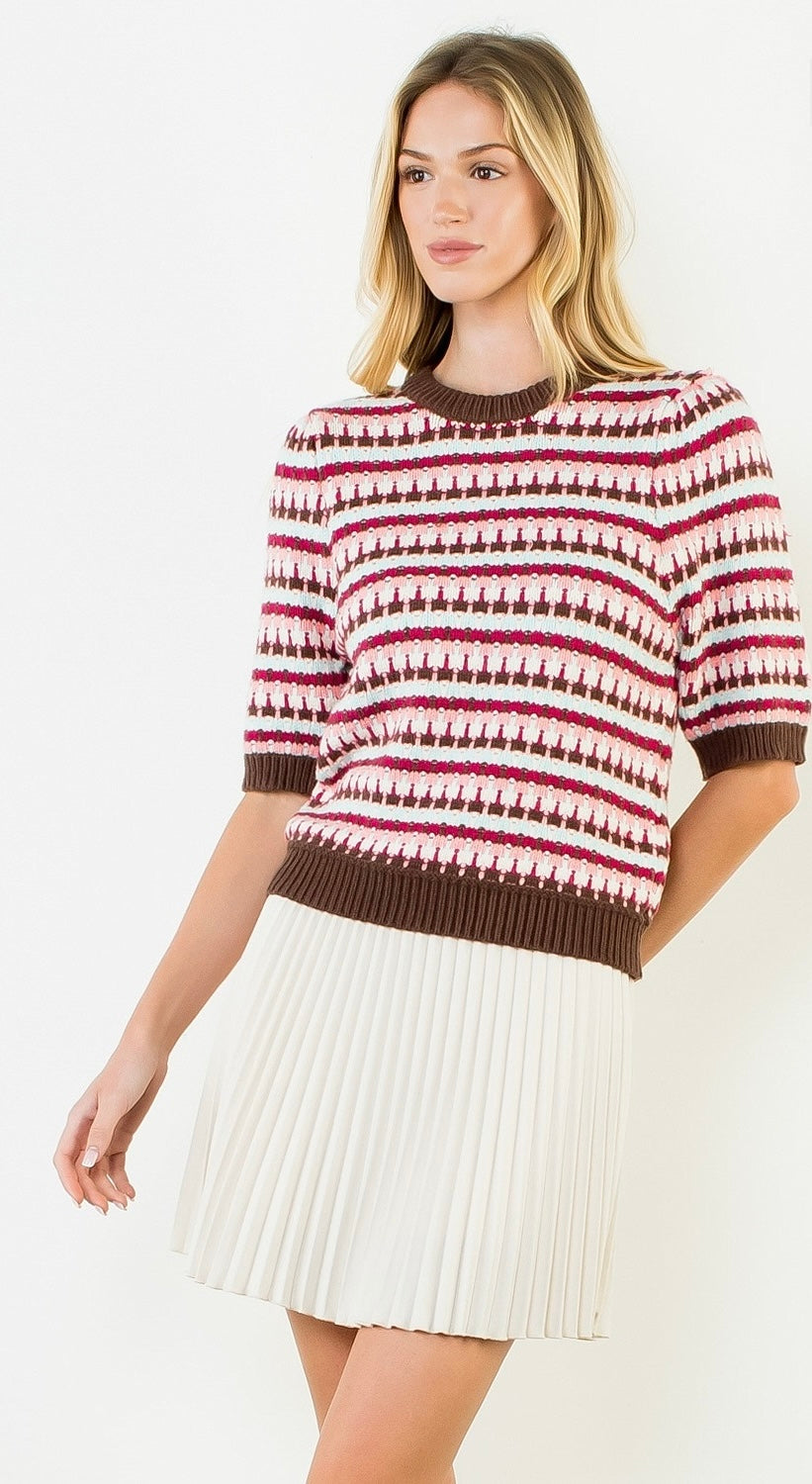 Short Sleeve Knitted Top | Brown