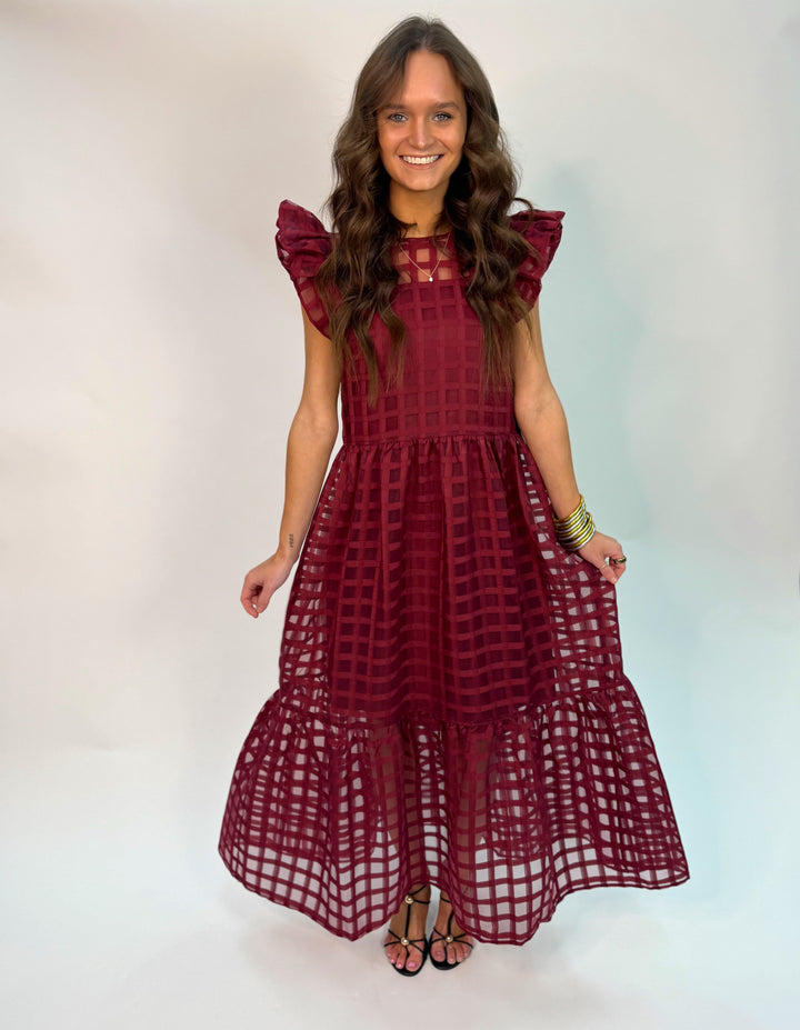 Organza Midi Dress / Maroon