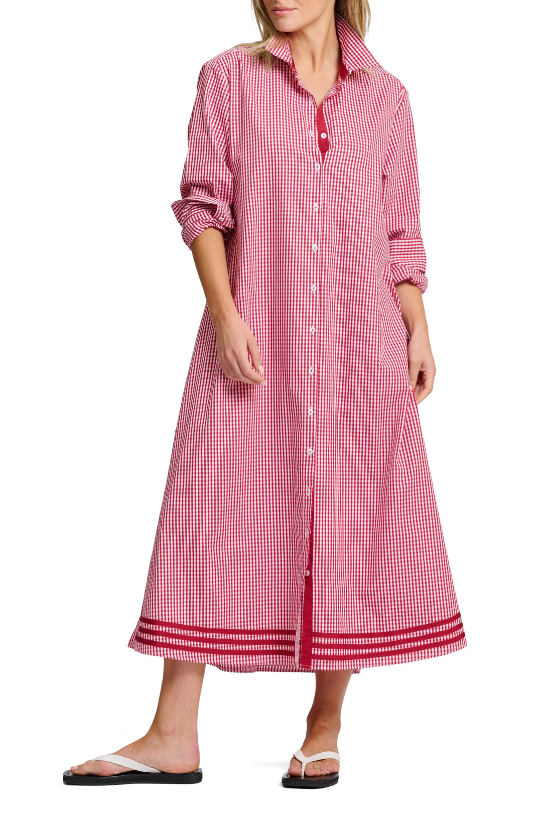 Pippa Longline Shirt Dress | Dark Red Gingham