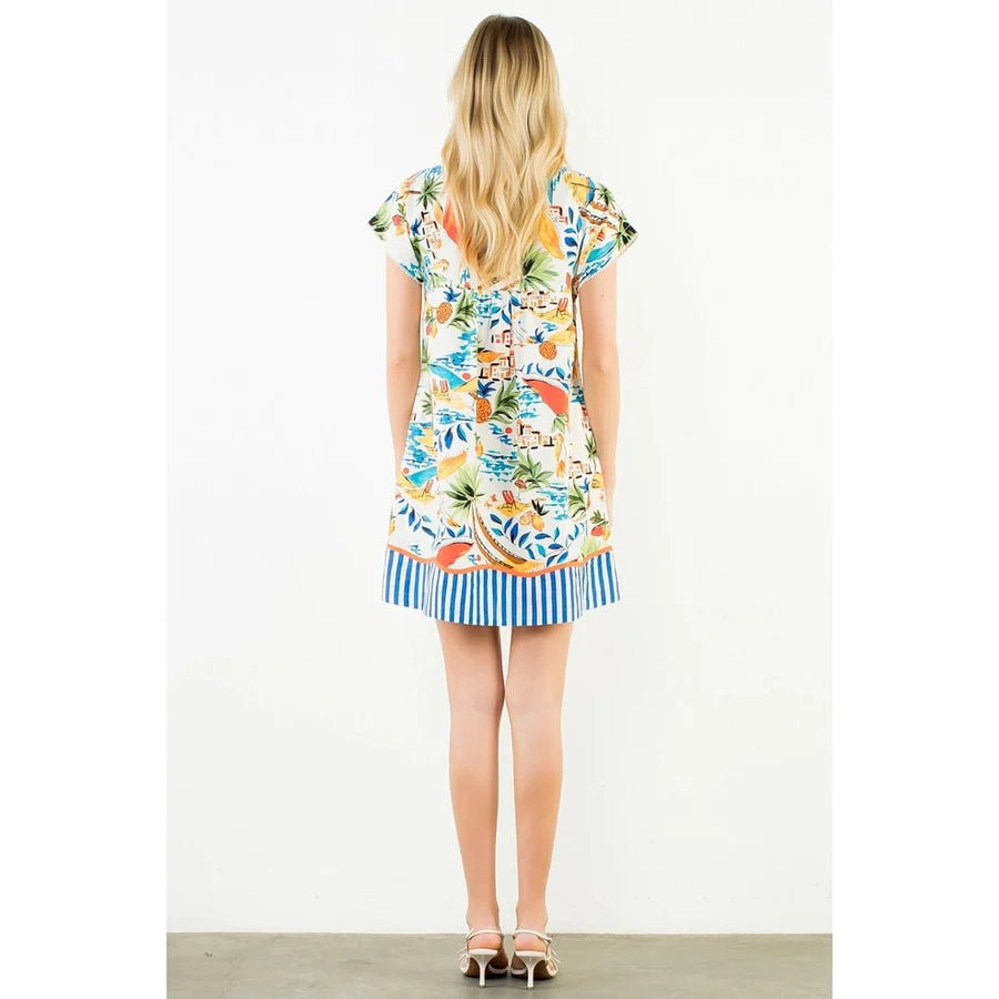 Short Sleeve Tropical Print Dress