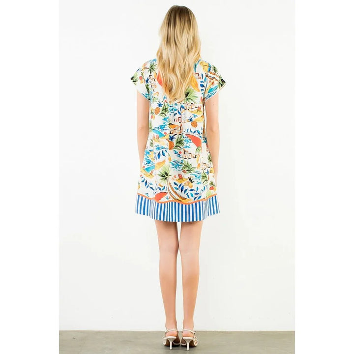 Short Sleeve Tropical Print Dress