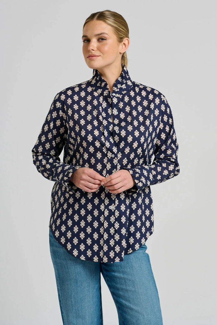 Olivia Classic Frill Collar Shirt | Navy Double Diamond