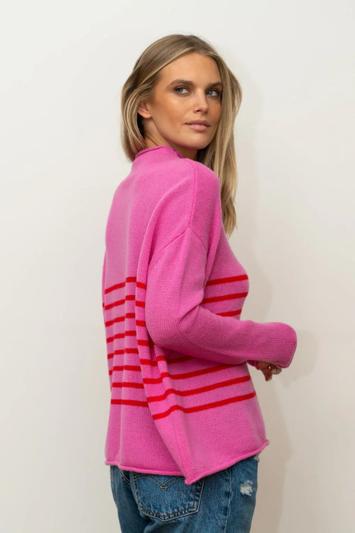 Smith Crew Wool/ Cashmere | Hot Pink &amp; Red