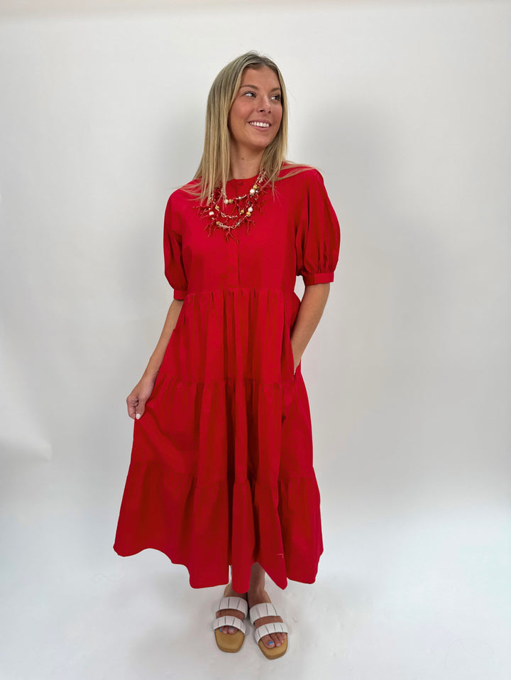 Short Puff Sleeve Midi Dress