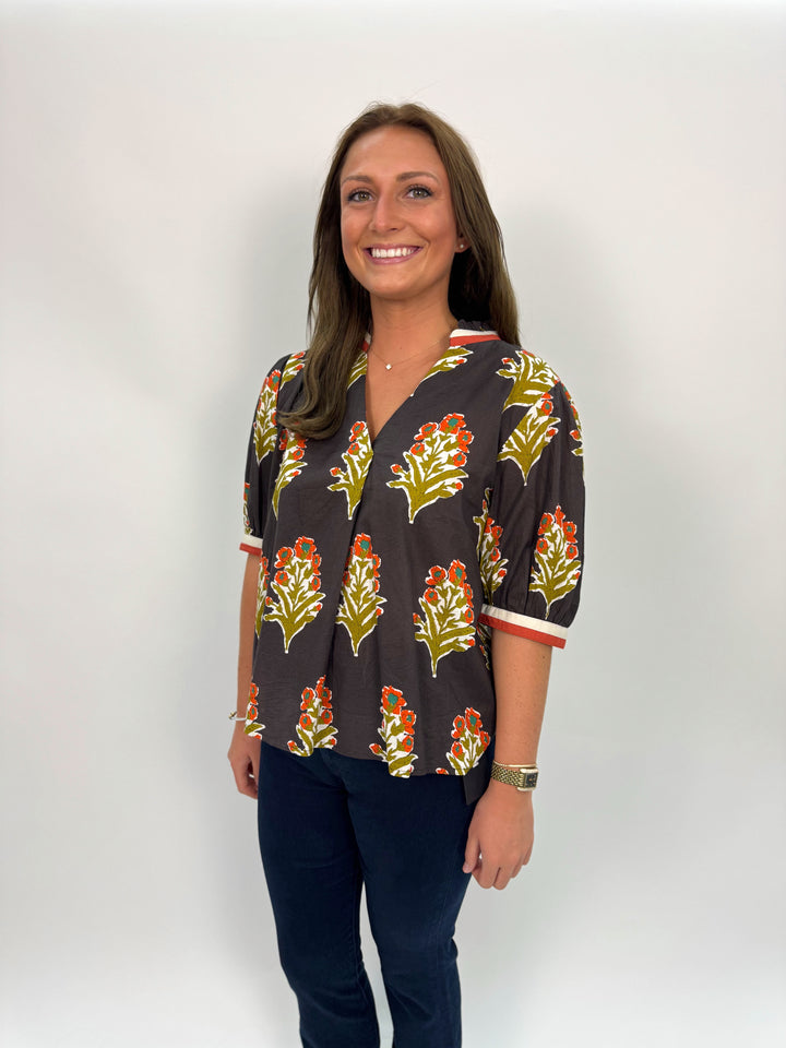 Short Sleeve Floral Detail Top