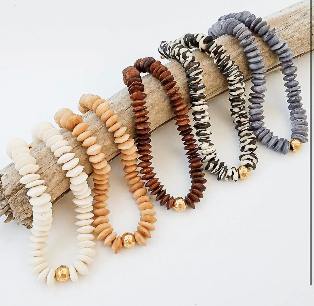 Virtue Jewerly Heishi Bone Necklace Tan