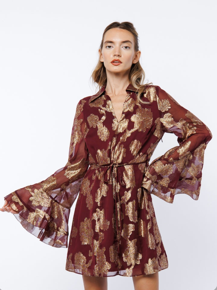 Cascade Bell Sleeve Mini Dress