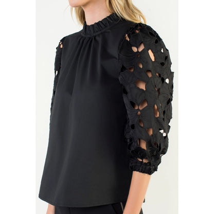 Eyelet Detail Long Sleeve Top