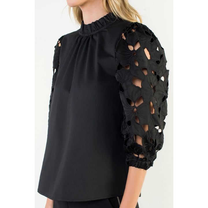 Eyelet Detail Long Sleeve Top