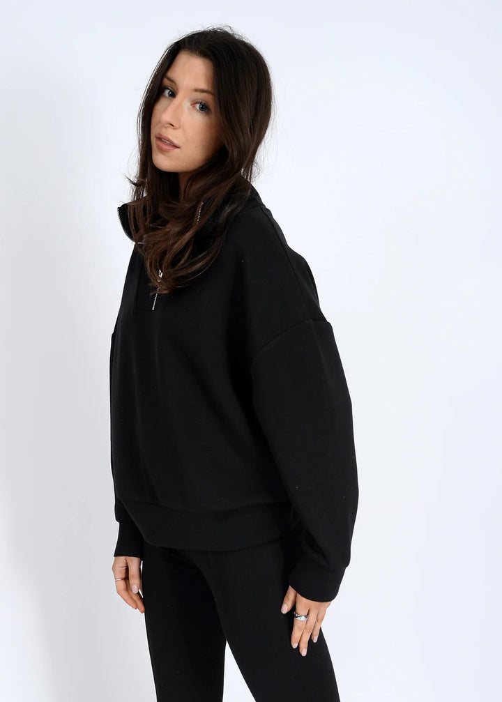 Seanni Soft Knit Half Zip Pullover / Black