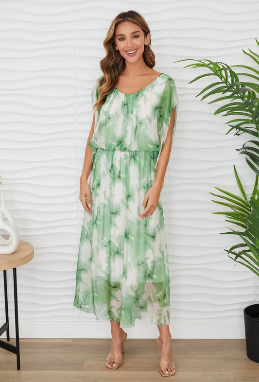 Magnolia Print Maxi Silk Dress