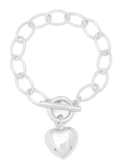 Puffed Heart Oval Links Bracelet - Rhodium