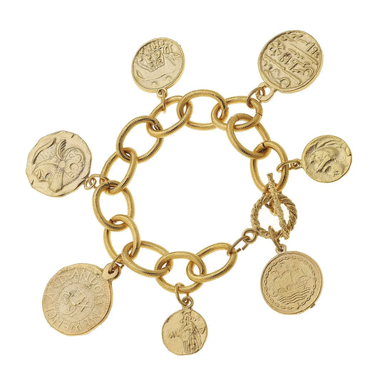 Handcast Gold Coins Charm Bracelet