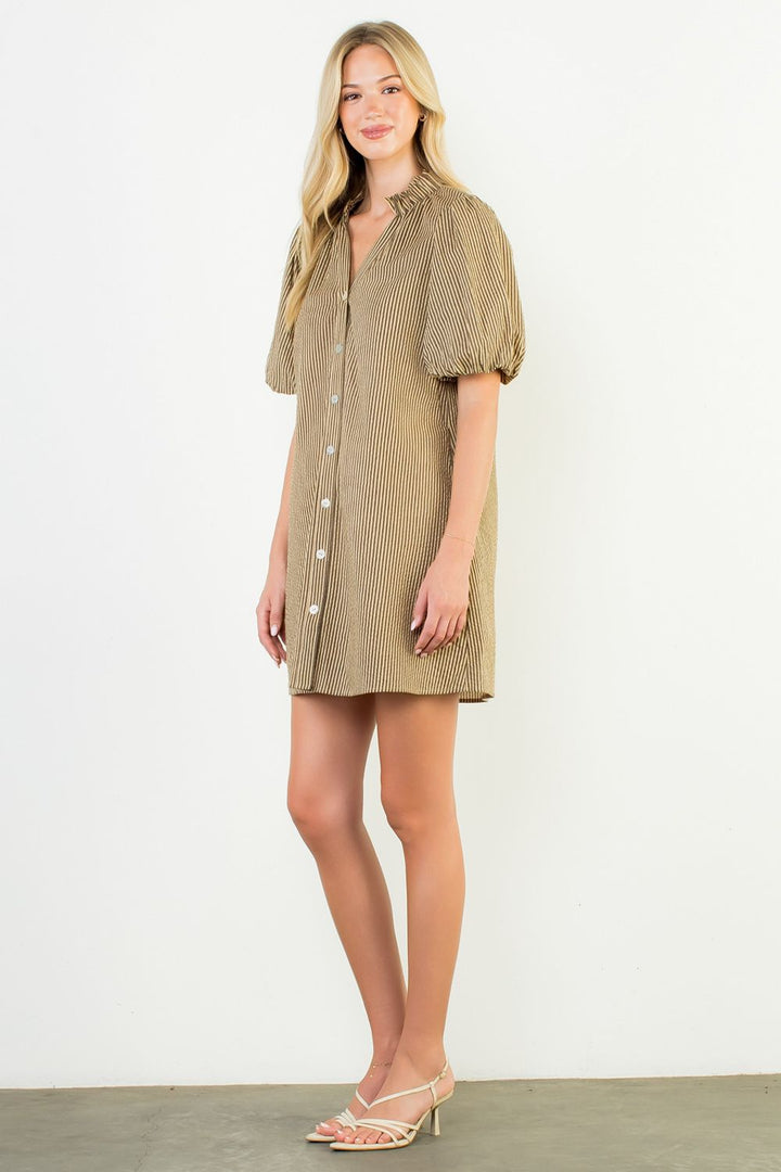 Puff Sleeve Striped Button Up Dress