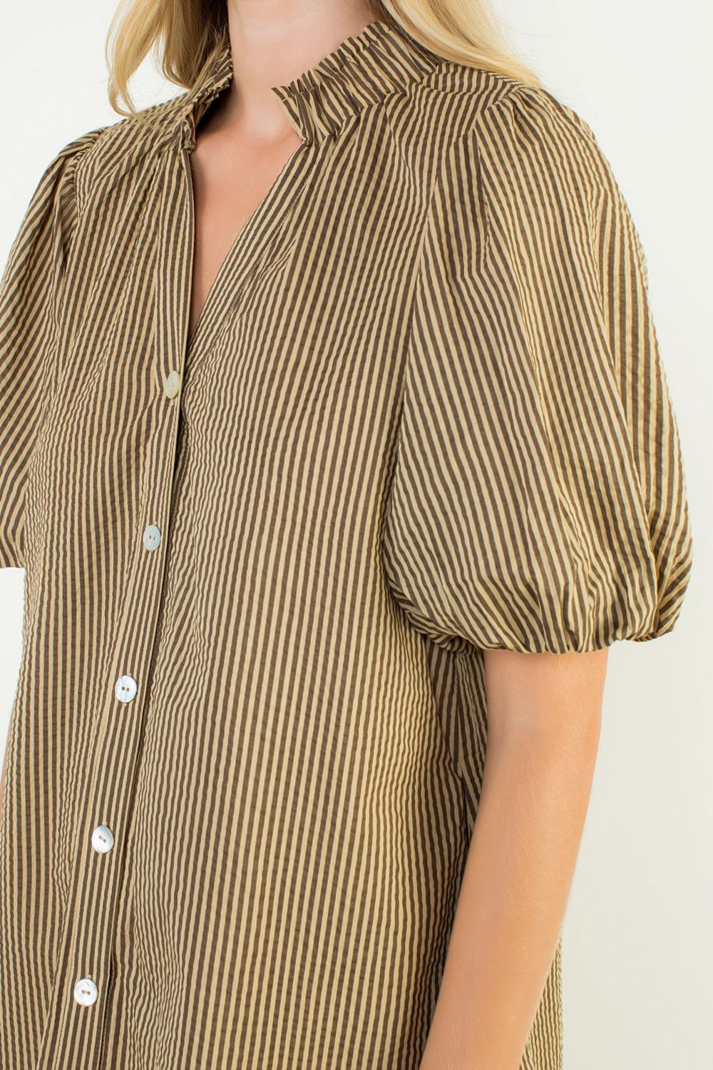 Puff Sleeve Striped Button Up Dress