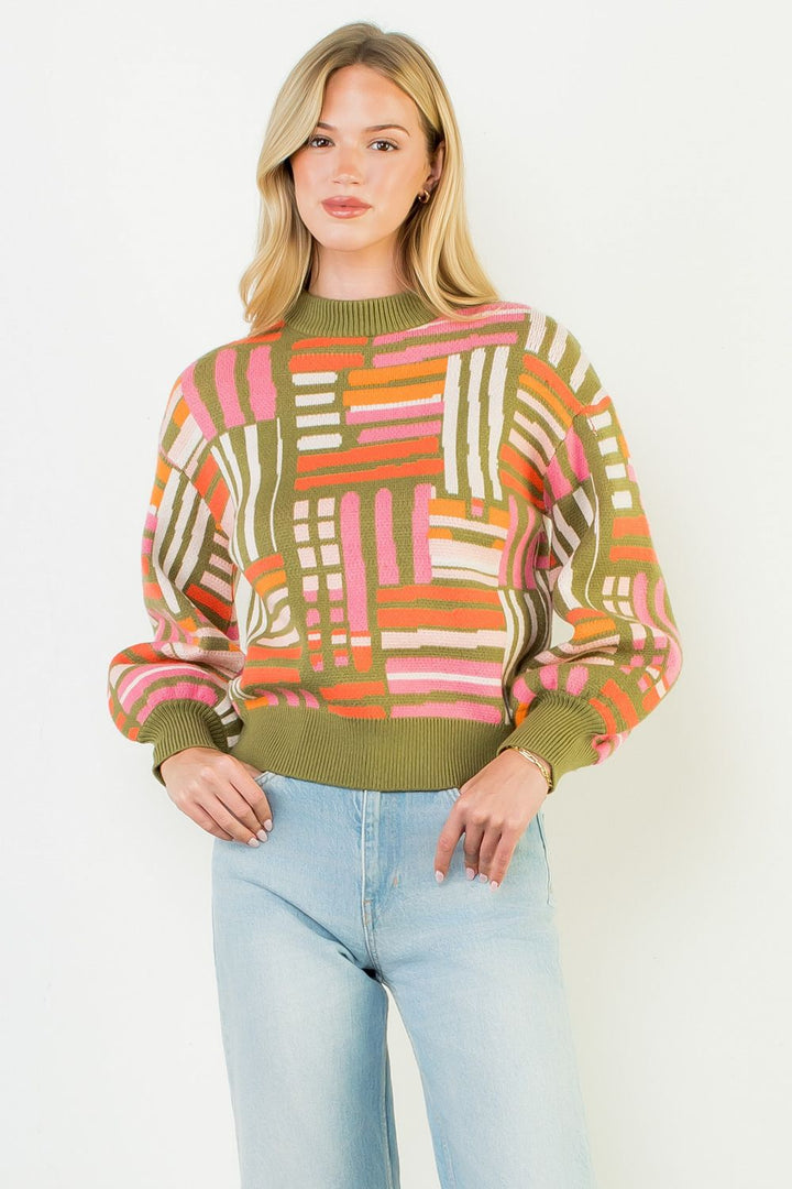 Colorful Pattern Knit Sweater