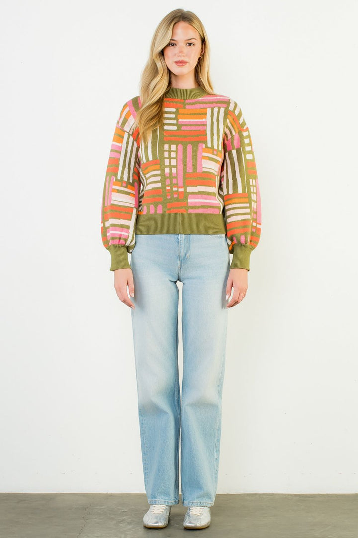 Colorful Pattern Knit Sweater