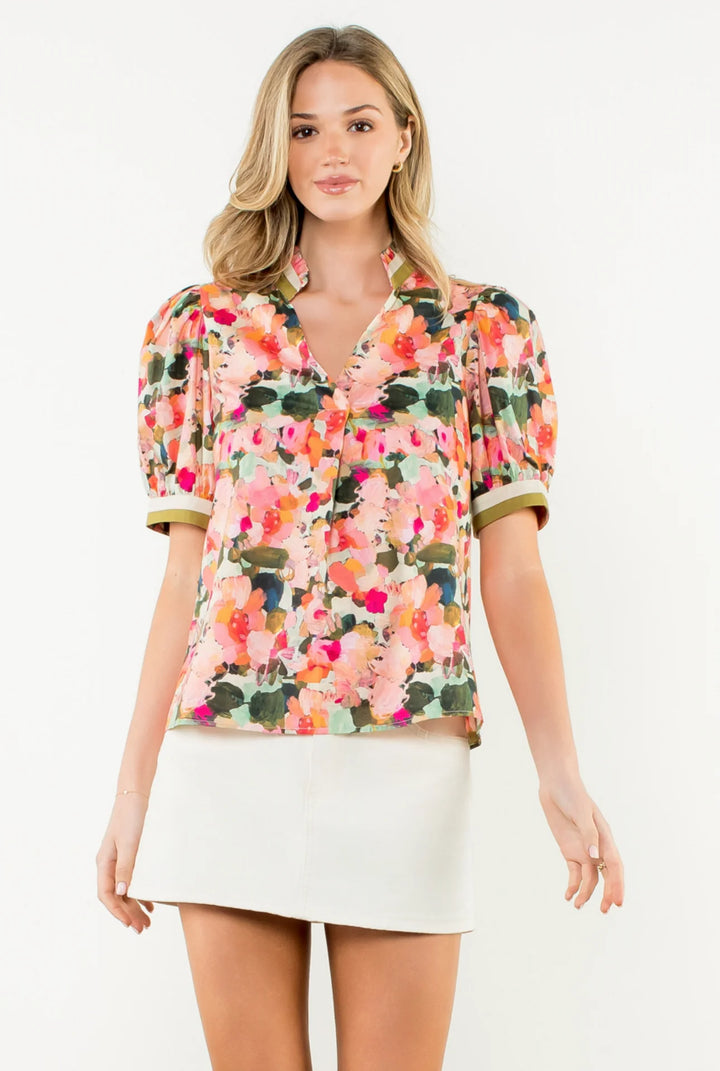 Puff Sleeve Multi Color Top
