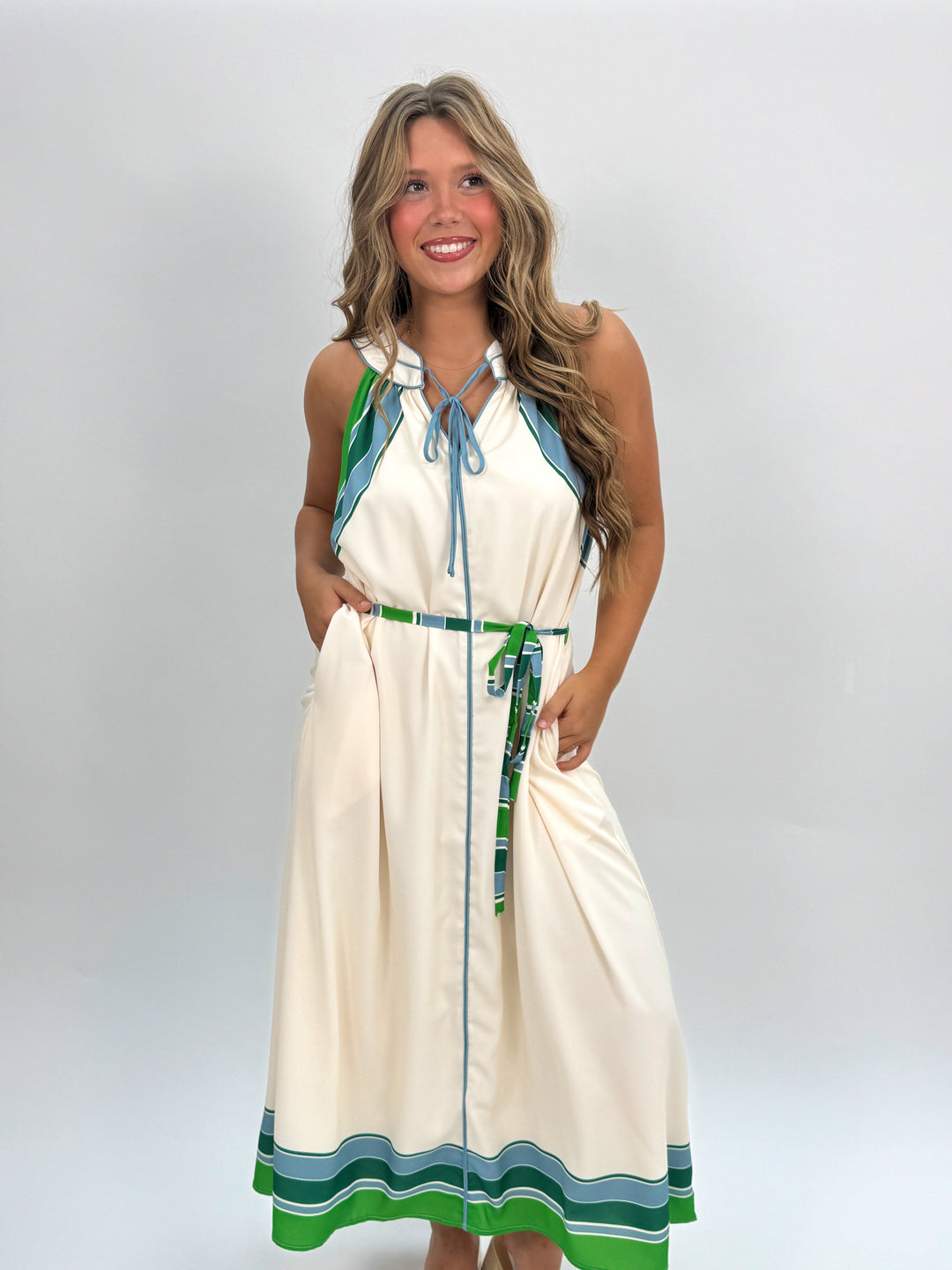 Mavis Striped Halter Midi Dress