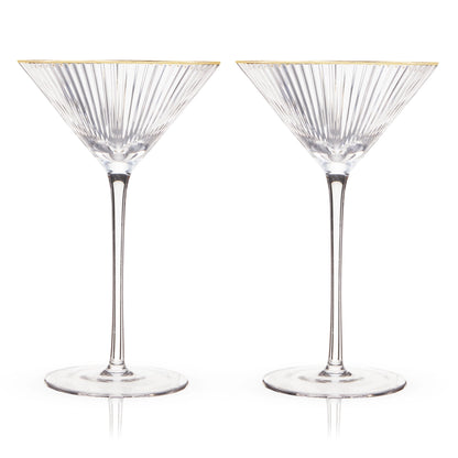 Gold-Rimmed Crystal Martini Glasses - Set of 2