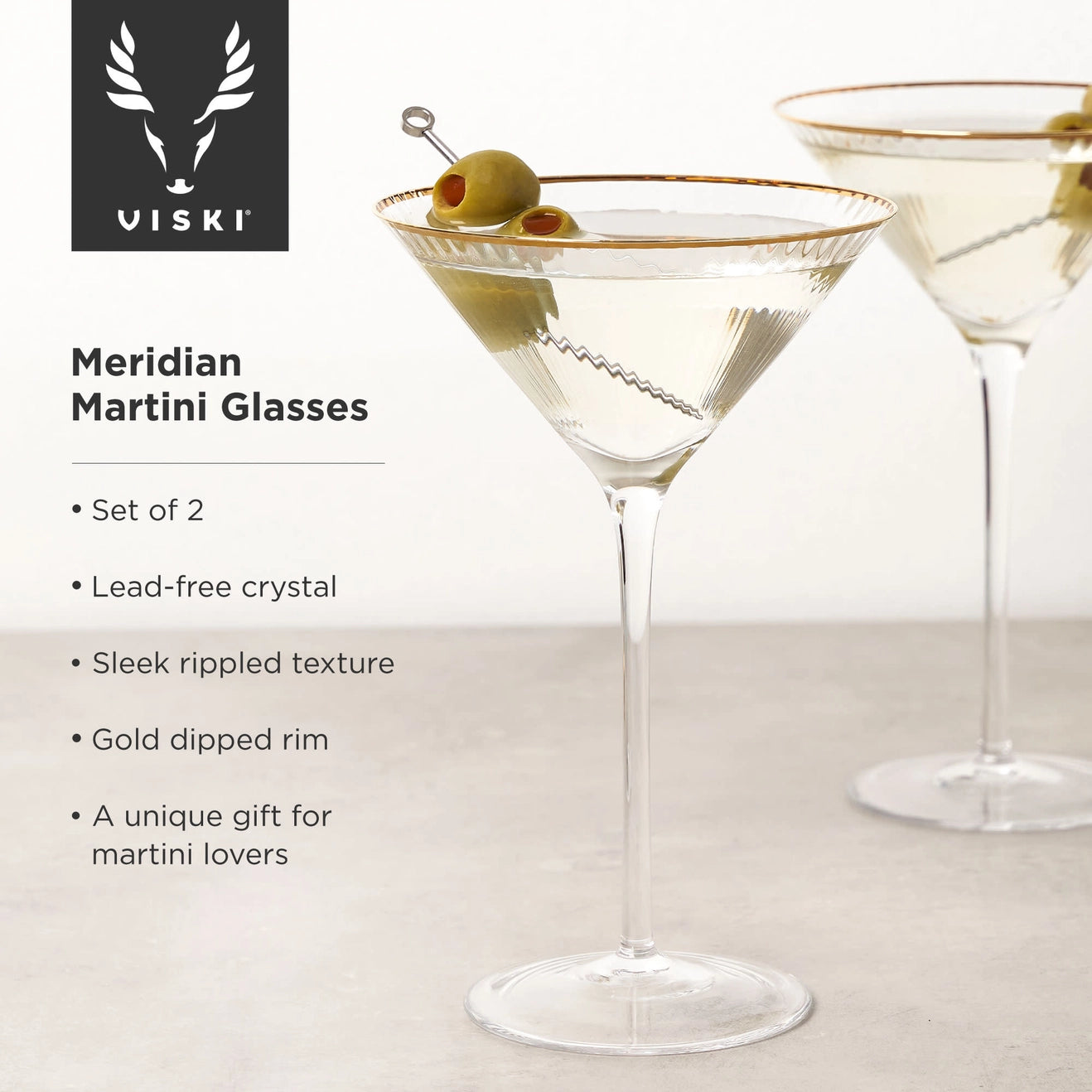 Gold-Rimmed Crystal Martini Glasses - Set of 2