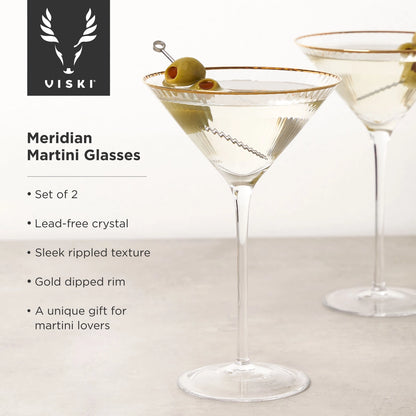 Gold-Rimmed Crystal Martini Glasses - Set of 2