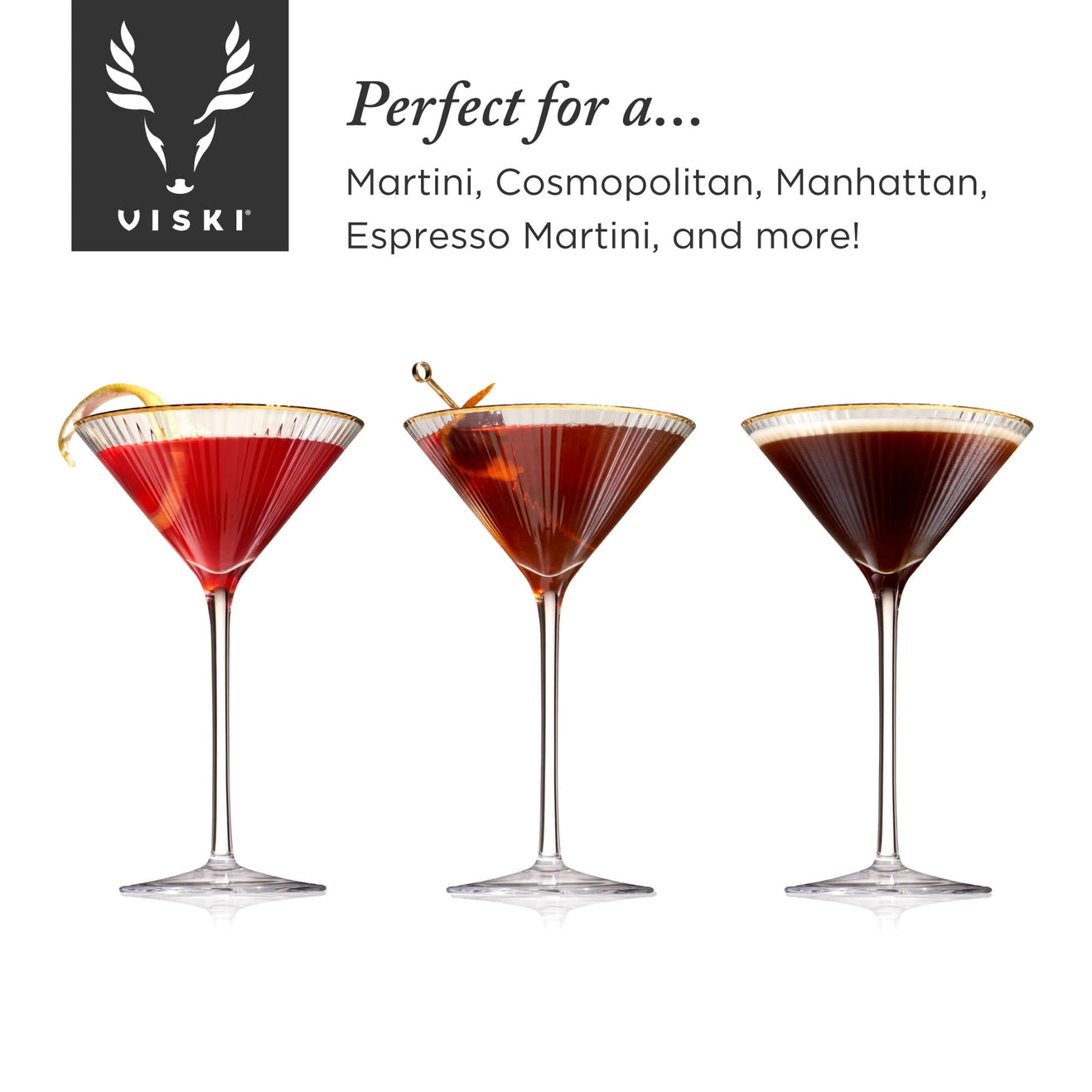 Gold-Rimmed Crystal Martini Glasses - Set of 2