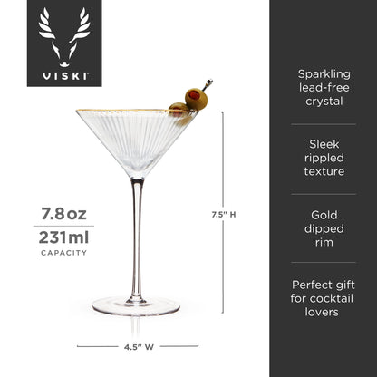 Gold-Rimmed Crystal Martini Glasses - Set of 2