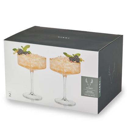 Gold-Rimmed Crystal Coupe Glasses - Set of 2