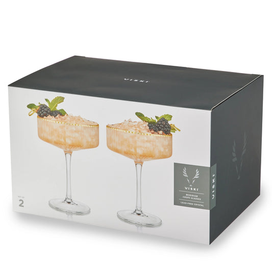 Gold-Rimmed Crystal Coupe Glasses - Set of 2