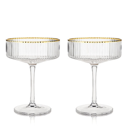 Gold-Rimmed Crystal Coupe Glasses - Set of 2
