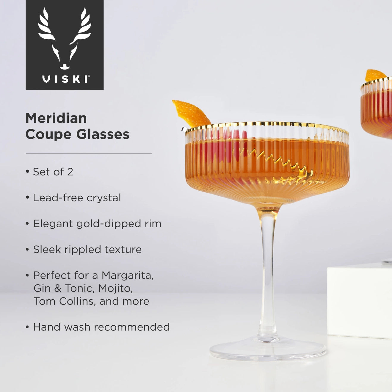 Gold-Rimmed Crystal Coupe Glasses - Set of 2