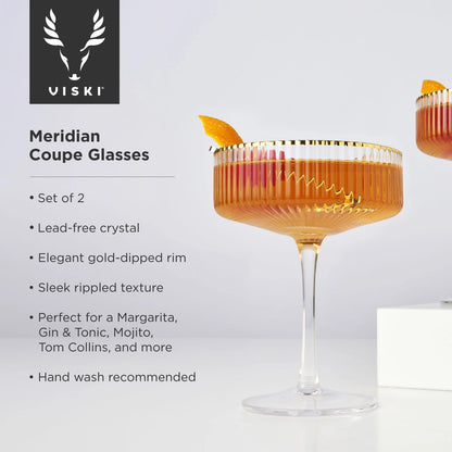 Gold-Rimmed Crystal Coupe Glasses - Set of 2