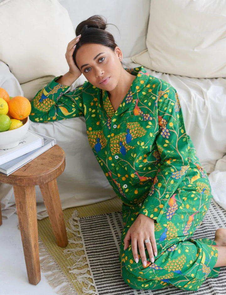 Fearless Peacock | Long Sleeve Pajama set - Green