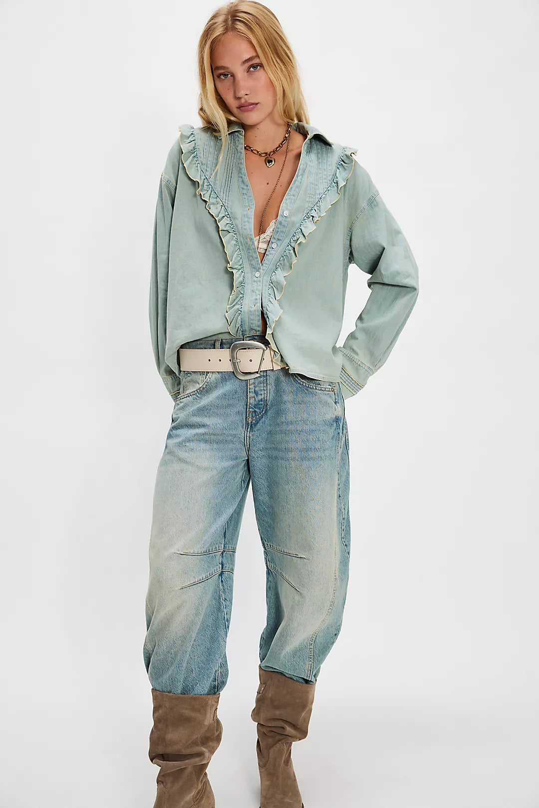 Tattered and Ruffled Top in Vintage Wash
