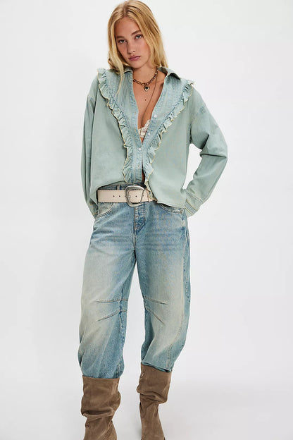 Tattered and Ruffled Top in Vintage Wash