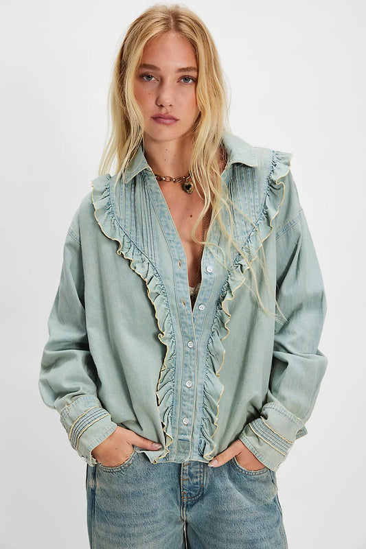 Tattered and Ruffled Top in Vintage Wash