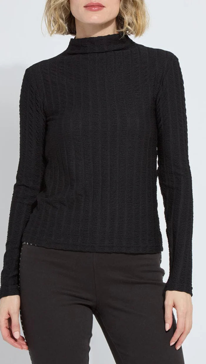 Isaura Funnel Neck Smocked Top / Black Vertical Texture 