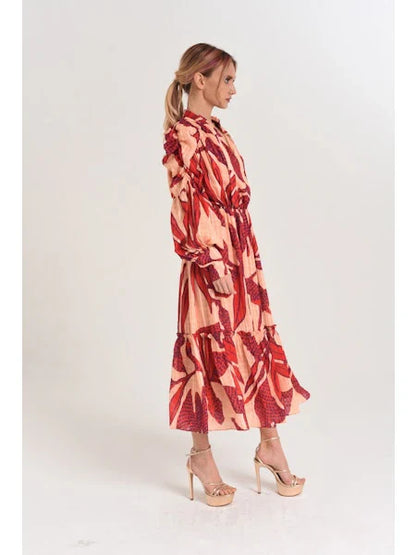 Printed Floral Ruched Sleeve Midi Sleeve *