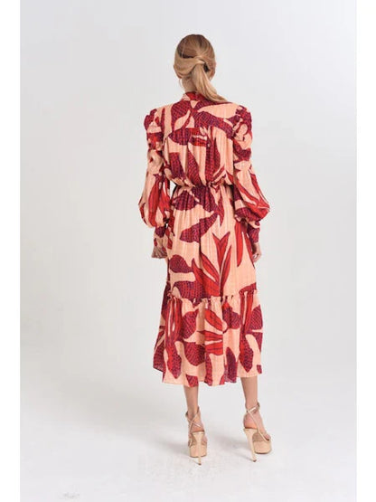 Printed Floral Ruched Sleeve Midi Sleeve *